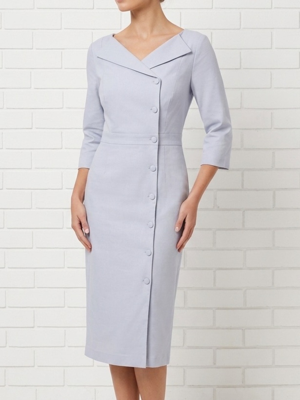 Linen Vibes Blue Linen Blend Midi Dress Large Modest Pockets Lined Cottagecore